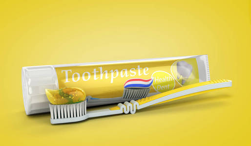 牙膏牙膏管设计的现代概念在颜色背景上3d 渲染