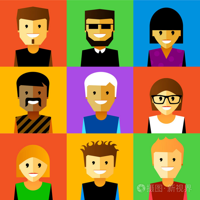 可爱的卡通人脸的矢量图