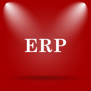 Erp 图标。红色背景上的平面图标