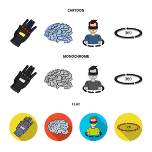 技术, 创新, 人, 补充。虚拟现实集合图标在卡通, 平面, 单色风格矢量符号股票插画网站