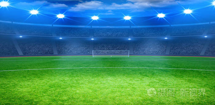 足球体育场与明亮的灯光