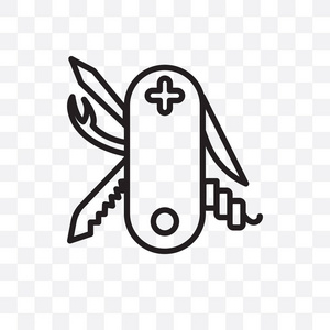 瑞士陆军刀矢量线性图标隔离在透明的背景下, 瑞士陆军刀透明度的概念