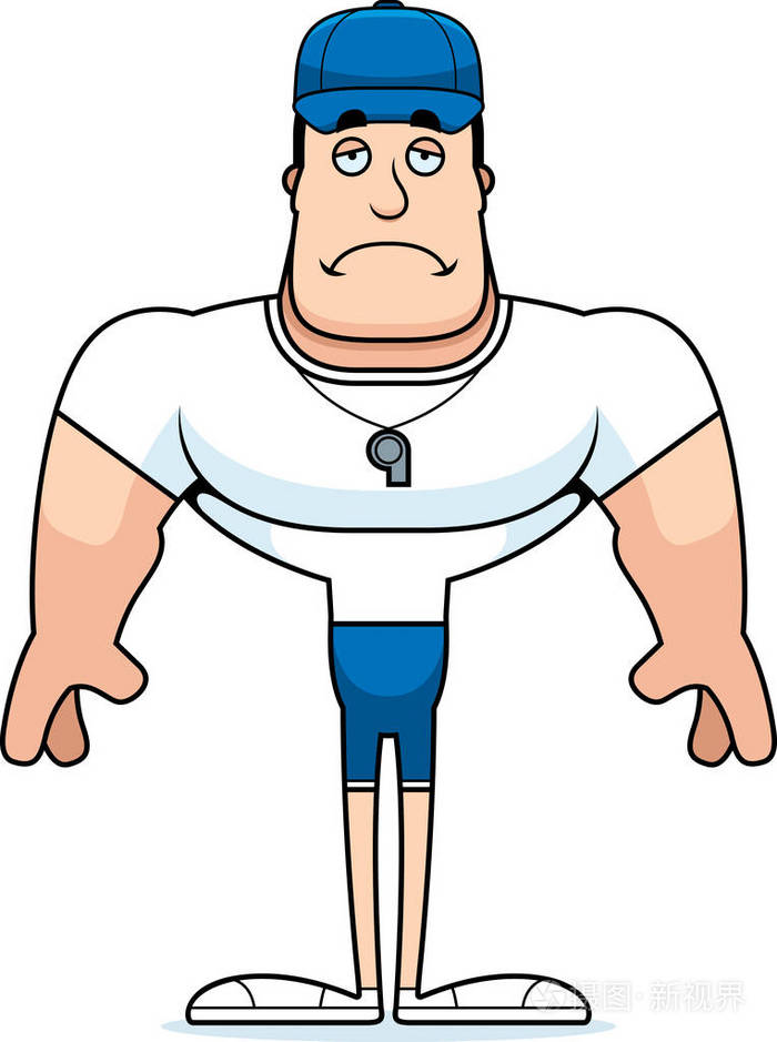 一个卡通教练看起来很悲伤
