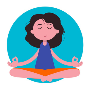 美丽的年轻字符卡通年轻女子练习瑜伽和冥想照片