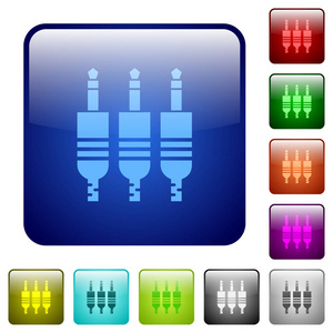 模拟插孔连接器图标, 圆形方形彩色光泽按钮集