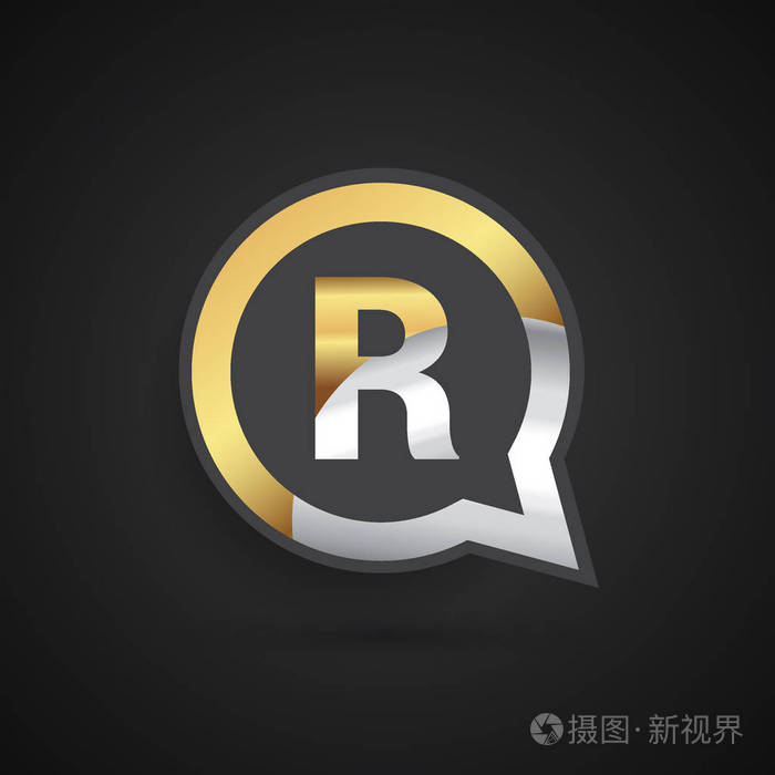 徽标r 字母金和银在圆圈聊天图标.