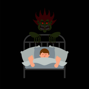 恐怖的夜晚.可怕的梦.怪物在夜间.矢量图案照片