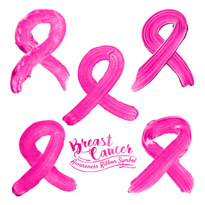 乳癌意识带符号丙烯酸画笔矢量插图