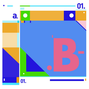 矢量字母 B 孟菲斯风格几何颜色轮廓字体。图形装饰类型。海报设计模板