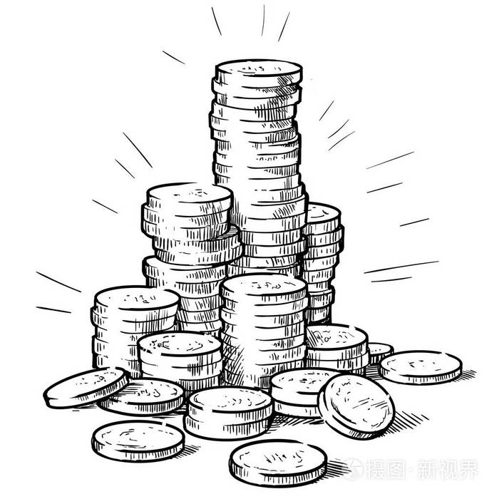 成堆的硬币.钱.手绘草图样式向量插画-正版商用图片09gy1l-摄图新视界