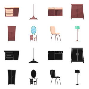 家具和公寓图标的矢量设计。网站家具和家庭股票符号的收集