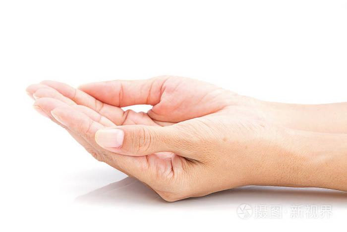女人的手打开手掌在白色表