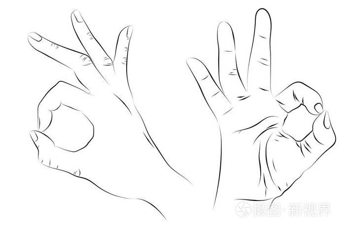人的手手腕大纲.素描样式.黑色的白色.两种意见