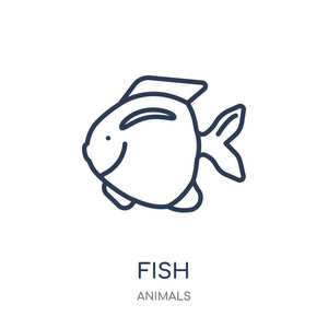 鱼的图标。鱼线性符号设计从动物收藏。简单的大纲元素向量例证在白色背景
