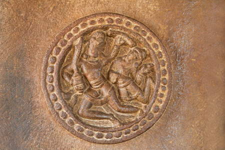 Ladhkhan 寺 Aihole Bagalkot 区石墙夜叉情侣雕塑雕刻品, 印度, 亚洲