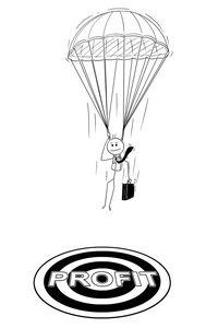 跳伞的卡通人物降落伞登陆的利润目标