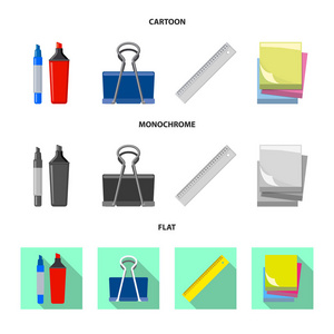 独立的办公室和供应图标对象。汇集办公室和学校媒介图标为存货