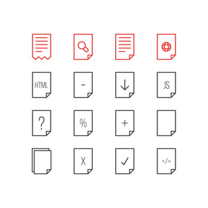 16文件图标线条样式的矢量插图。可编辑的添加删除空和其他图标元素集