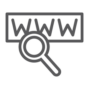 搜索线图标, 互联网和网络, 镜头符号, 矢量图形, 白色背景上的线性