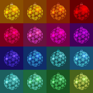 圣诞节, 新年的多色球。图片的颜色和阴影取决于背景颜色。插图