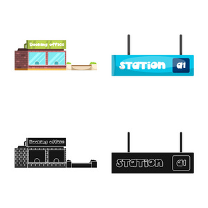 列车和车站符号的矢量设计。股票火车票矢量图标集