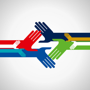 握手在字母 u 概念纳入概念矢量图形抽象多彩员工统一图标 (s人民统一