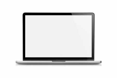 光泽闪亮的笔记本电脑被隔离在白色与修剪路径, 空白的屏幕上白色空间