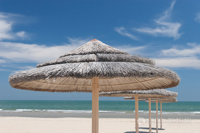 在海滩上的遮阳伞