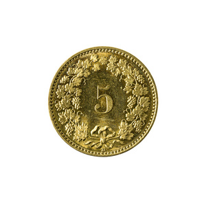 5瑞士 rappen 硬币 2008 正面被隔绝在白色背景上