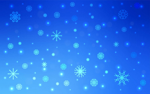 浅蓝色矢量纹理与彩色雪花。雪在模糊的抽象背景与梯度。您的商业广告的新年设计