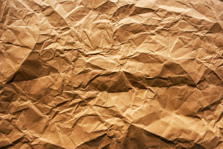 皱巴巴的褐色包装纸纹理与皱痕和皱纹