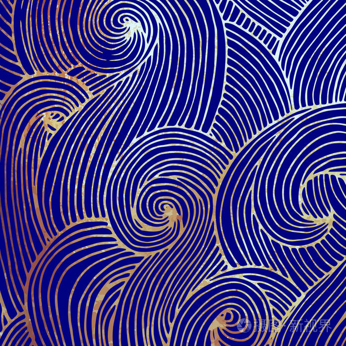 蓝色和金色抽象图案时尚背景矢量插图