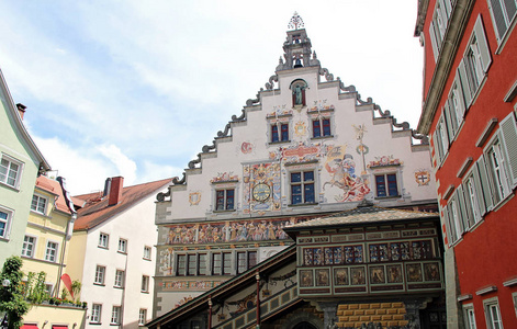 林道老市政厅在海岛的中心在湖康斯坦斯, Bodensee, 德国