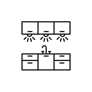机柜照明的向量例证。厨房工作区灯的线条图标。白色背景上的独立对象