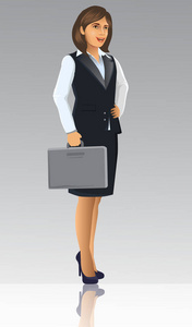 女实业家在黑色西装, 以站立的位置或展示姿势, 向量例证