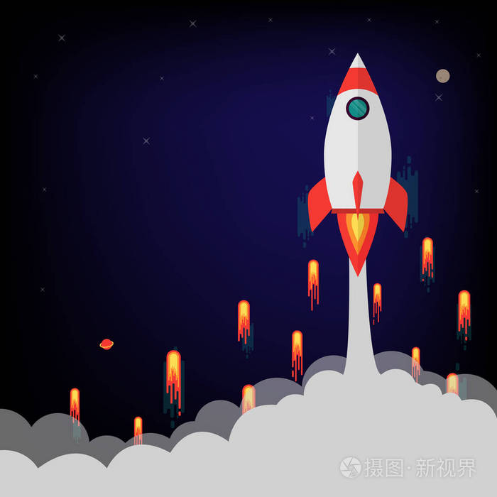 火箭发射到宇宙.矢量插图.思考经营理念和市场产品