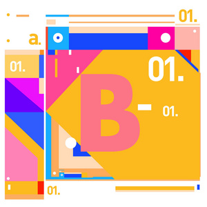 矢量字母 B 孟菲斯风格几何颜色轮廓字体。图形装饰类型。海报设计模板