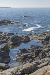 葡萄牙波尔图莱卡达帕尔梅拉海岸的大西洋海景和岩石