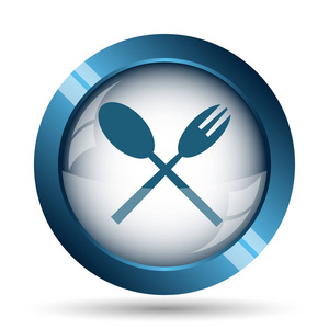 叉子和勺子图标。白色背景上的互联网按钮