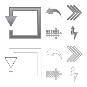元素和箭头图标的矢量设计。web 元素和方向股票符号的集合