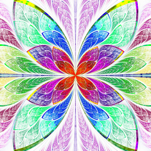 对称的多色分形的花朵在彩色玻璃风格。co