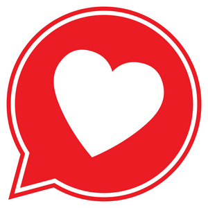 心形图标扁平, 心在红色的语音气泡图标, 爱情图标, 情人节图标, 心