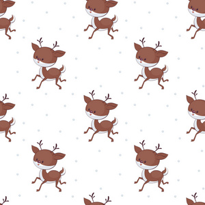 圣诞无缝的模式与滑稽的鹿。动画片风格的童年向量背景