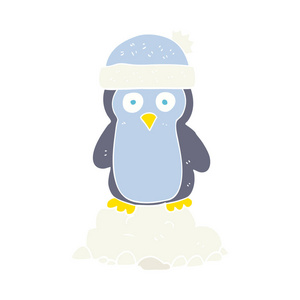 企鹅戴帽的扁平颜色例证