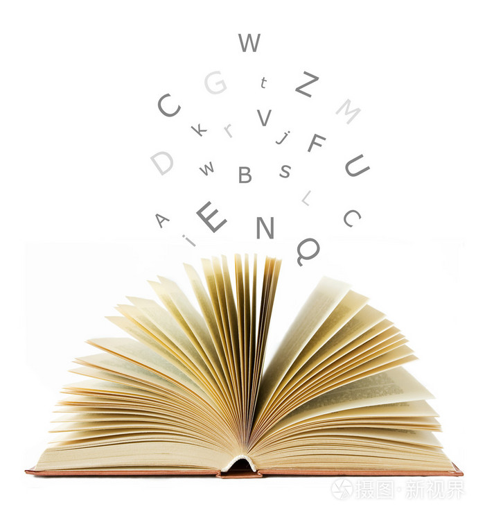 孤立的白色和信件飞走本打开的书教育理念