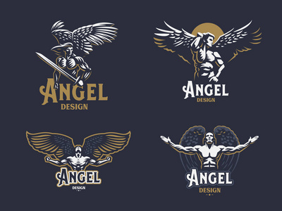 公司名称标志会徽与白色的蓝色天使翅膀h 字母标志和天使的翅膀.