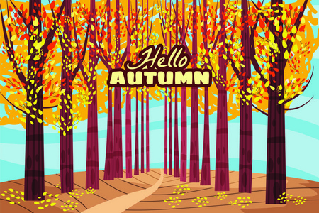 你好秋天, 秋天胡同, 路在公园, 秋天, 秋天叶子, 心情, 颜色, 媒介, 例证, 卡通样式, 隔绝