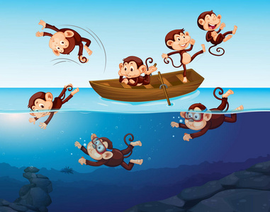 猴子在海的乐趣例证