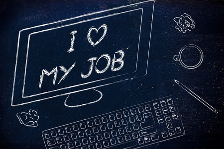 电脑屏幕说: 我爱我的工作照片