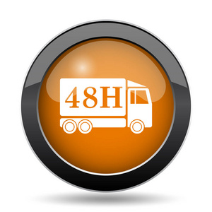 48h 送货车图标。48h 交付卡车网站按钮白色背景